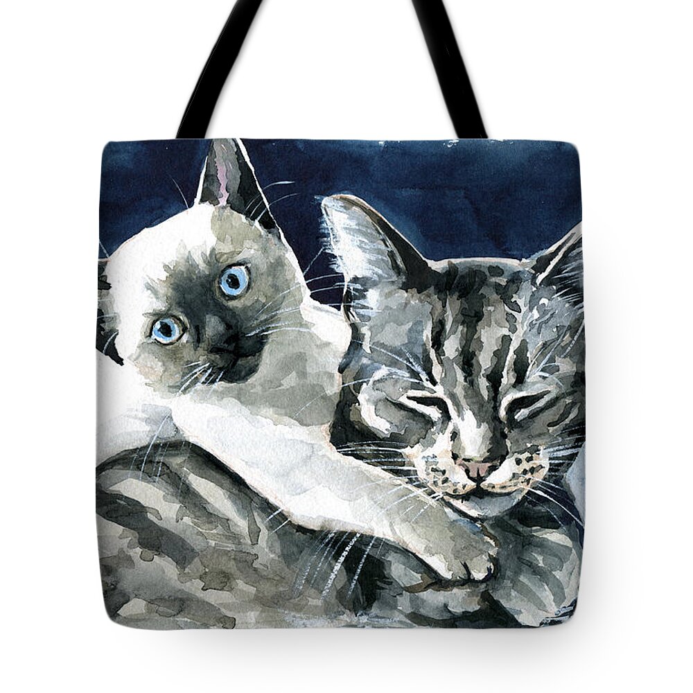Cat Tote Bag featuring the painting You Are Mine - Cat Painting by Dora Hathazi Mendes
