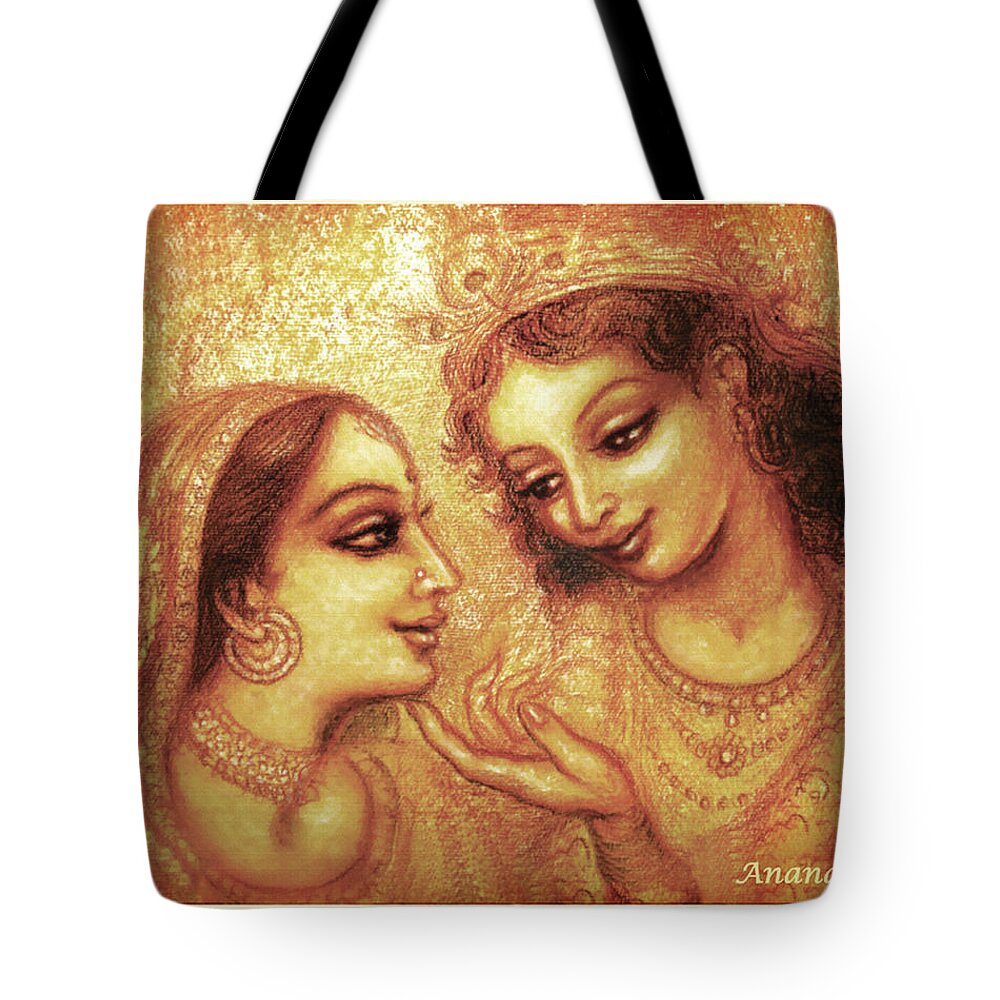 Radha Tote Bag featuring the mixed media You are my Darling by Ananda Vdovic