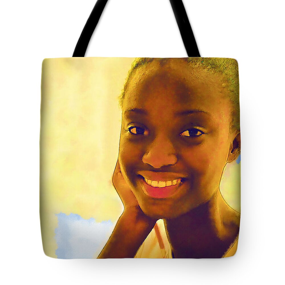 Black Tote Bag featuring the photograph Young Black Female Teen 3 by Ginger Wakem