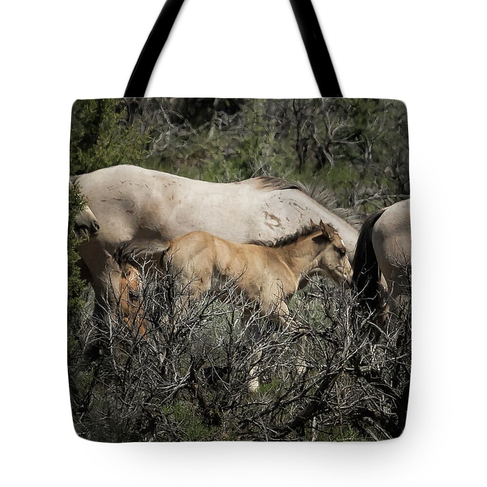 Foal Tote Bag featuring the photograph Young but Keeping Up by Belinda Greb
