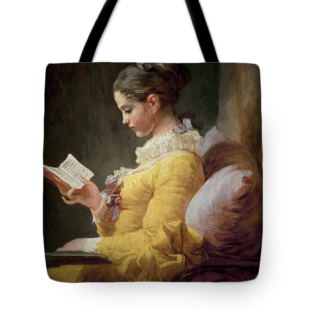 Young Tote Bag featuring the painting Young Girl Reading by Jean Honore Fragonard
