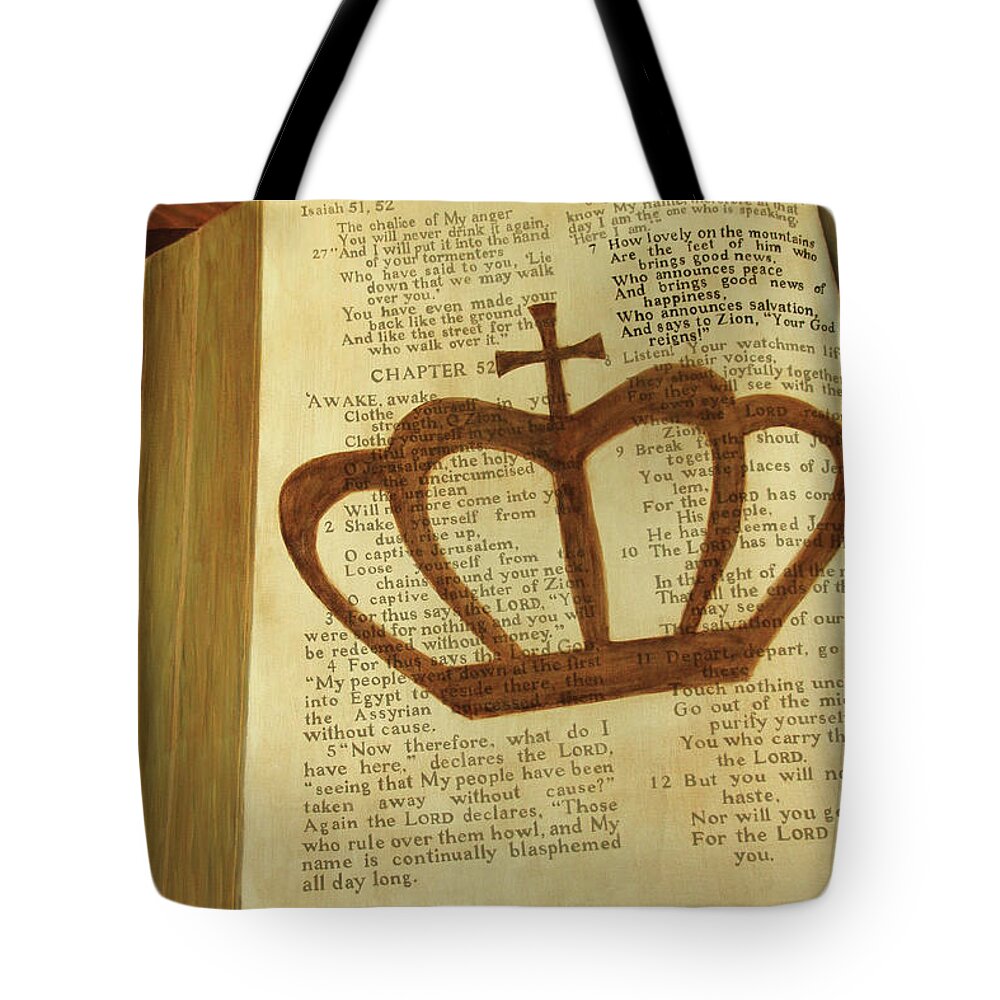 Bible Tote Bag featuring the painting Your God Reigns by Jennifer Watson