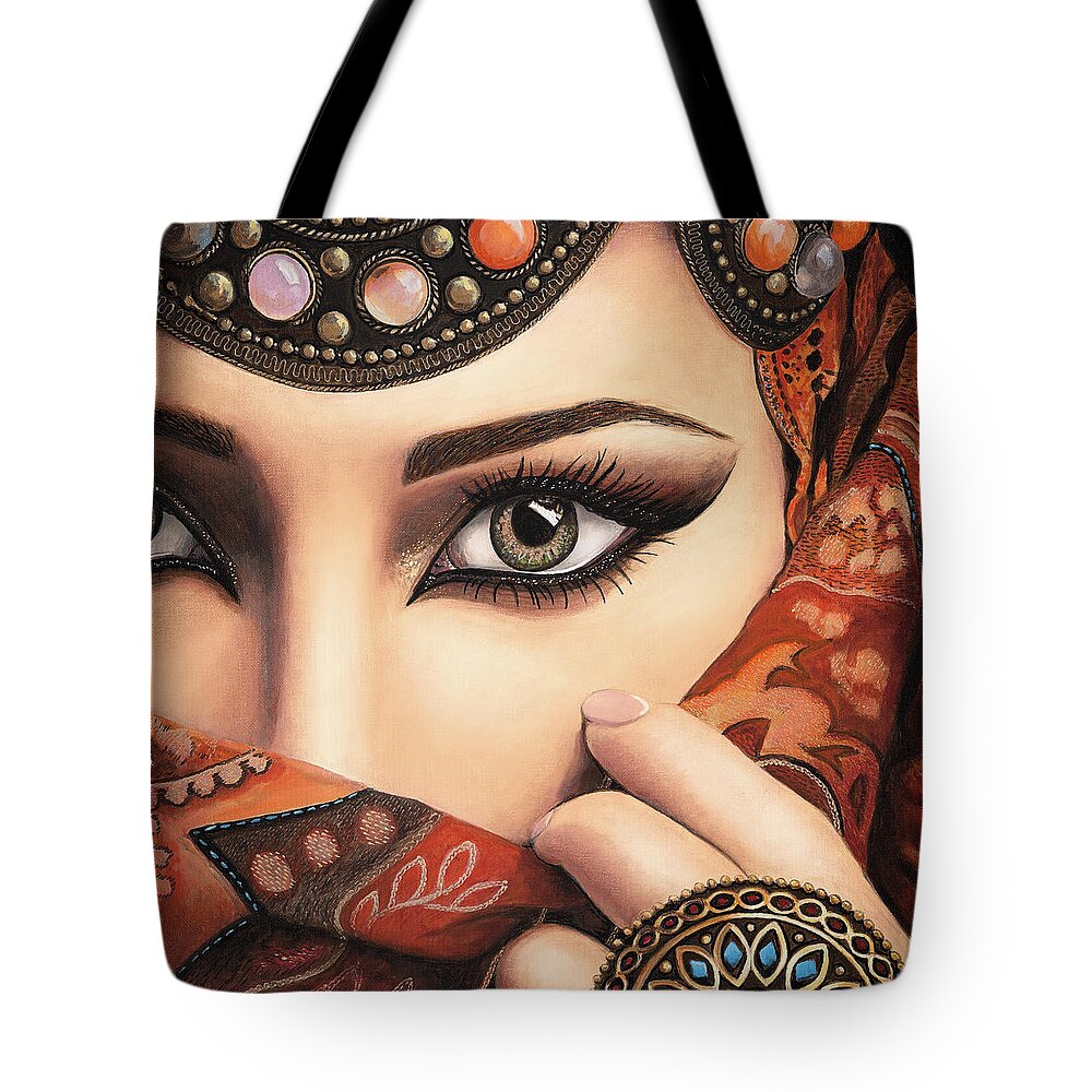 Arabic Tote Bag featuring the painting Zara by Rachel Emmett