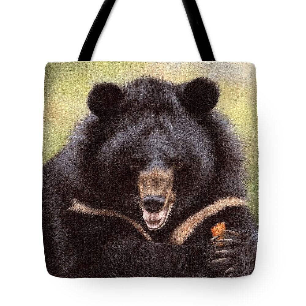 Moon Bear Tote Bag featuring the painting Zebedee Moon Bear - In Support of Animals Asia by Rachel Stribbling