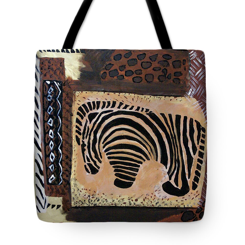 Zebra Tote Bag featuring the mixed media Zebra Abstract by Judy Huck