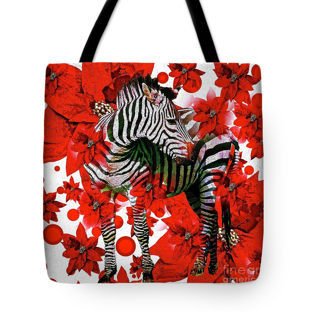 Zebra Tote Bag featuring the painting Zebra and Flowers by Saundra Myles