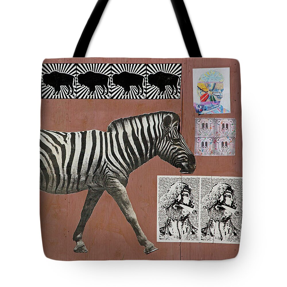 Street Art Tote Bag featuring the photograph Zebra Collage by Art Block Collections
