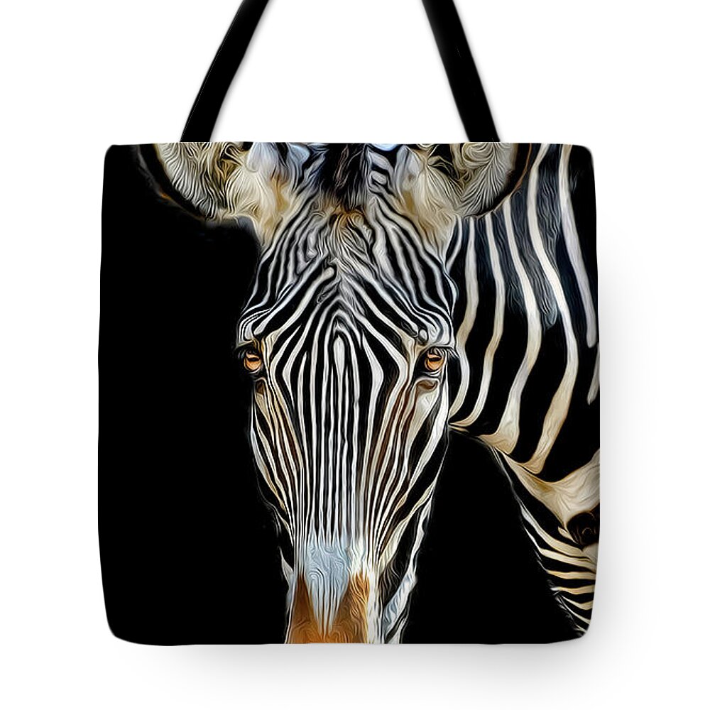 Zebra Tote Bag featuring the photograph Zebra by Dave Mills