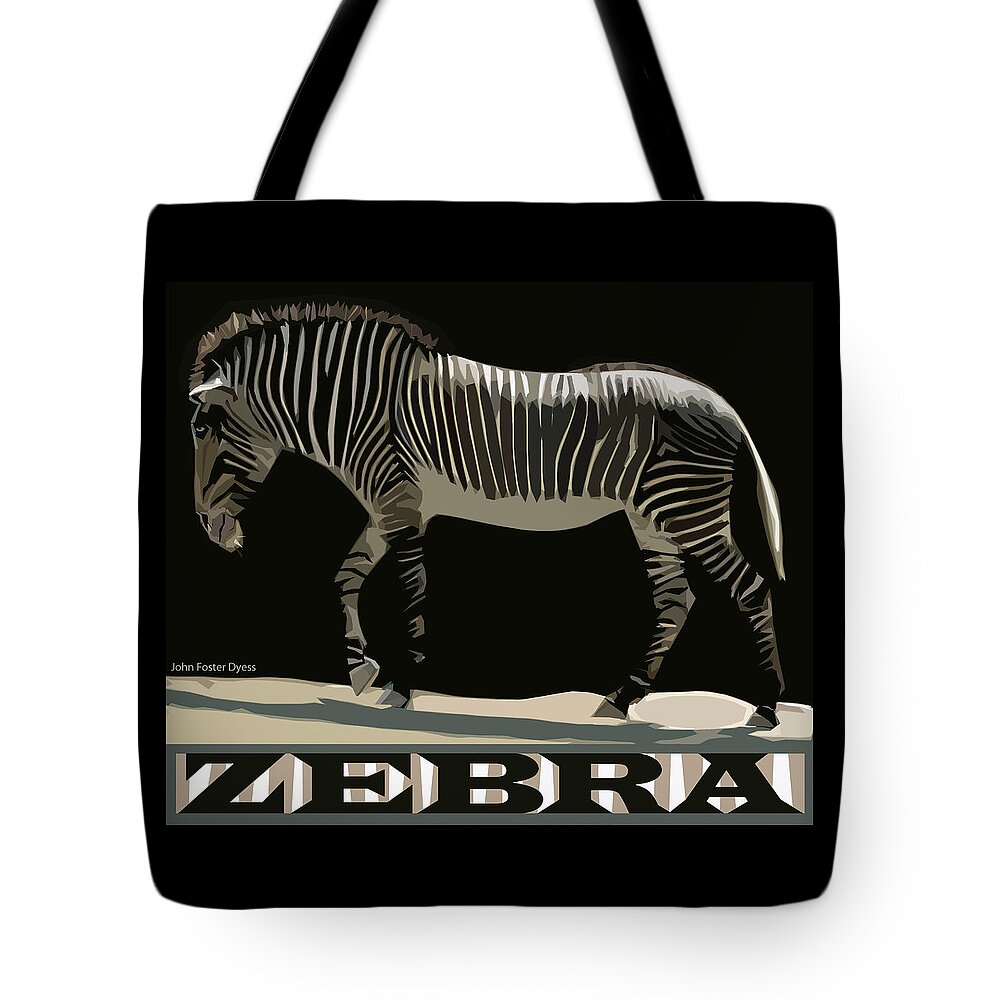 Animals Tote Bag featuring the digital art Zebra design by John Foster Dyess by John Dyess
