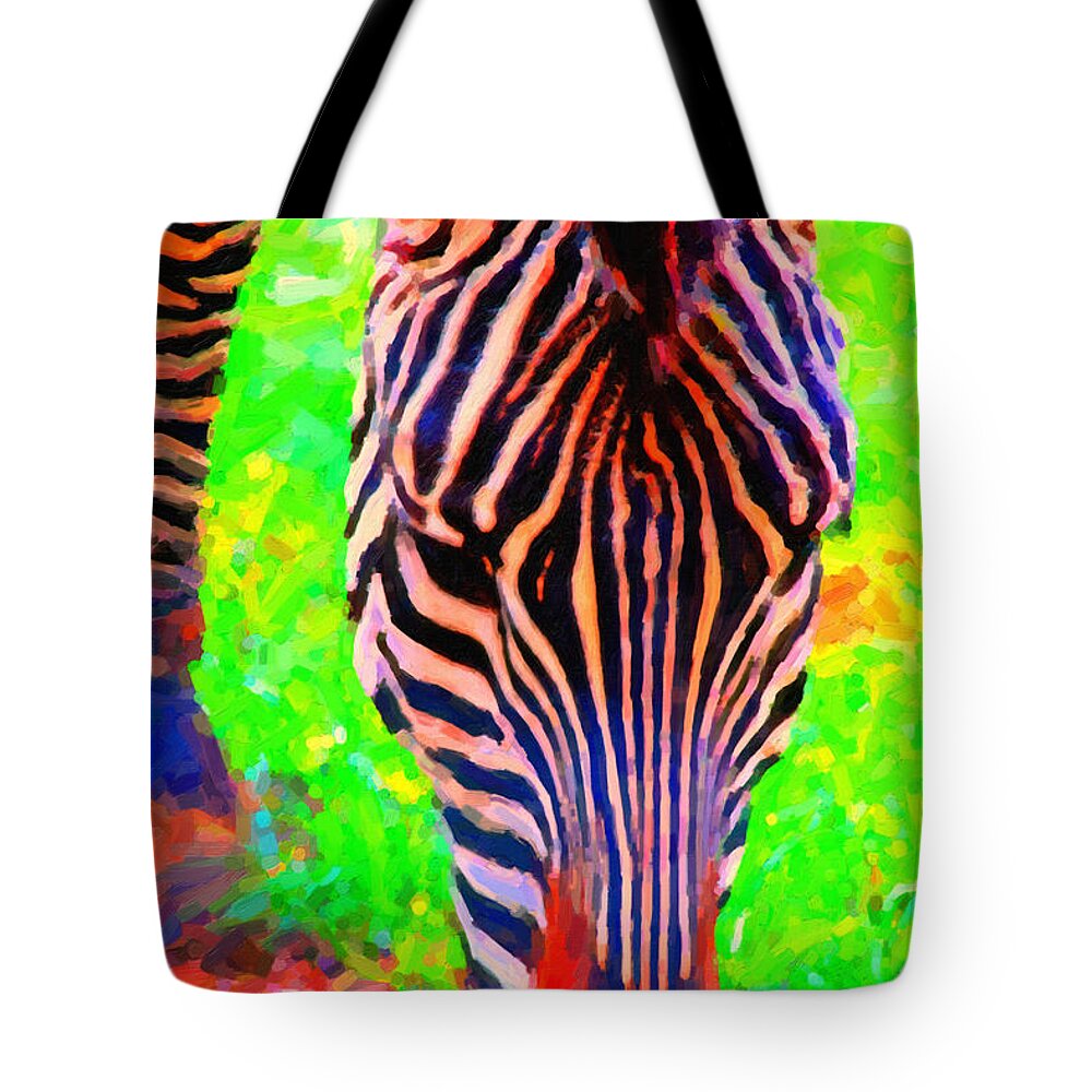 Zebra Tote Bag featuring the photograph Zebra . Photoart by Wingsdomain Art and Photography