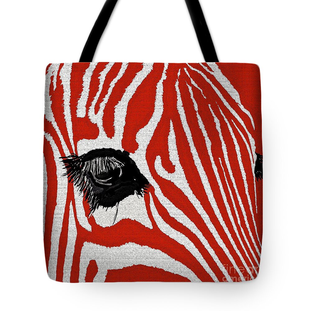Zebra Tote Bag featuring the painting Zebra Red by Saundra Myles