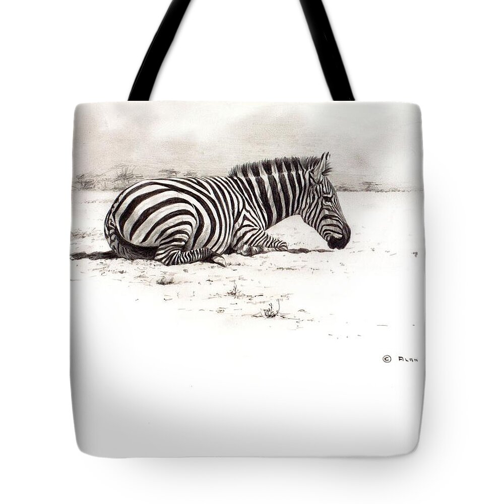Wildlife Paintings Tote Bag featuring the painting Zebra Sketch by Alan M Hunt