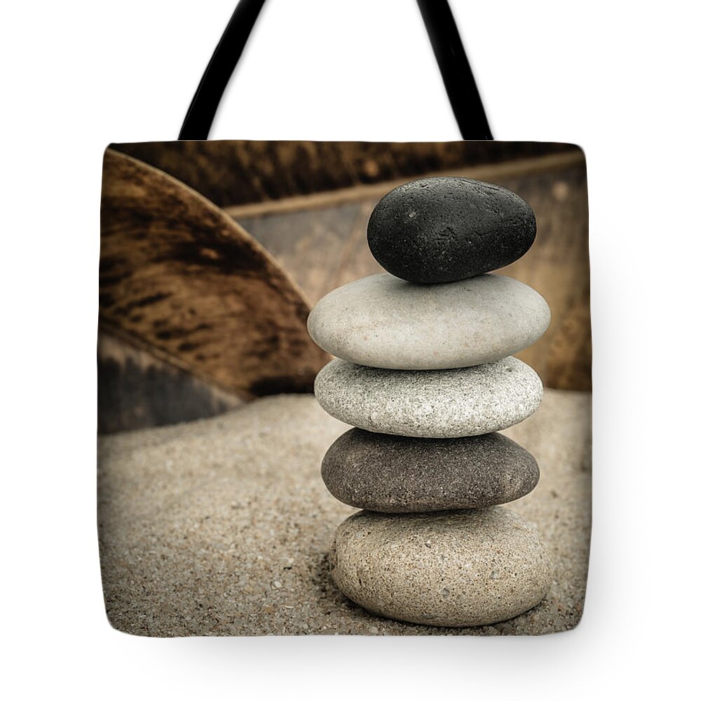 Stacked Stones Tote Bag featuring the photograph Zen Stones III by Marco Oliveira