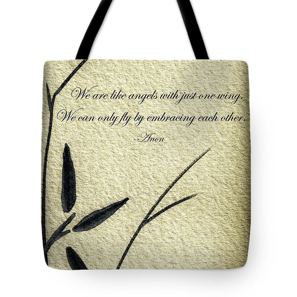 Abstract Tote Bag featuring the mixed media Zen Sumi 4d Antique Motivational Flower Ink on Watercolor Paper by Ricardos by Ricardos Creations