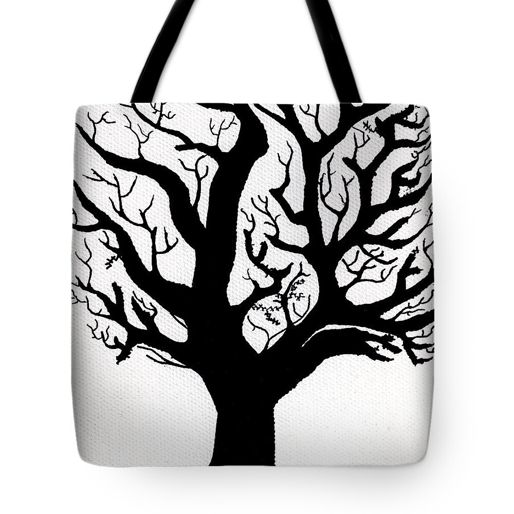 Abstract Tote Bag featuring the mixed media Zen Sumi Tree of Life Enhanced Black Ink on Canvas by Ricardos by Ricardos Creations