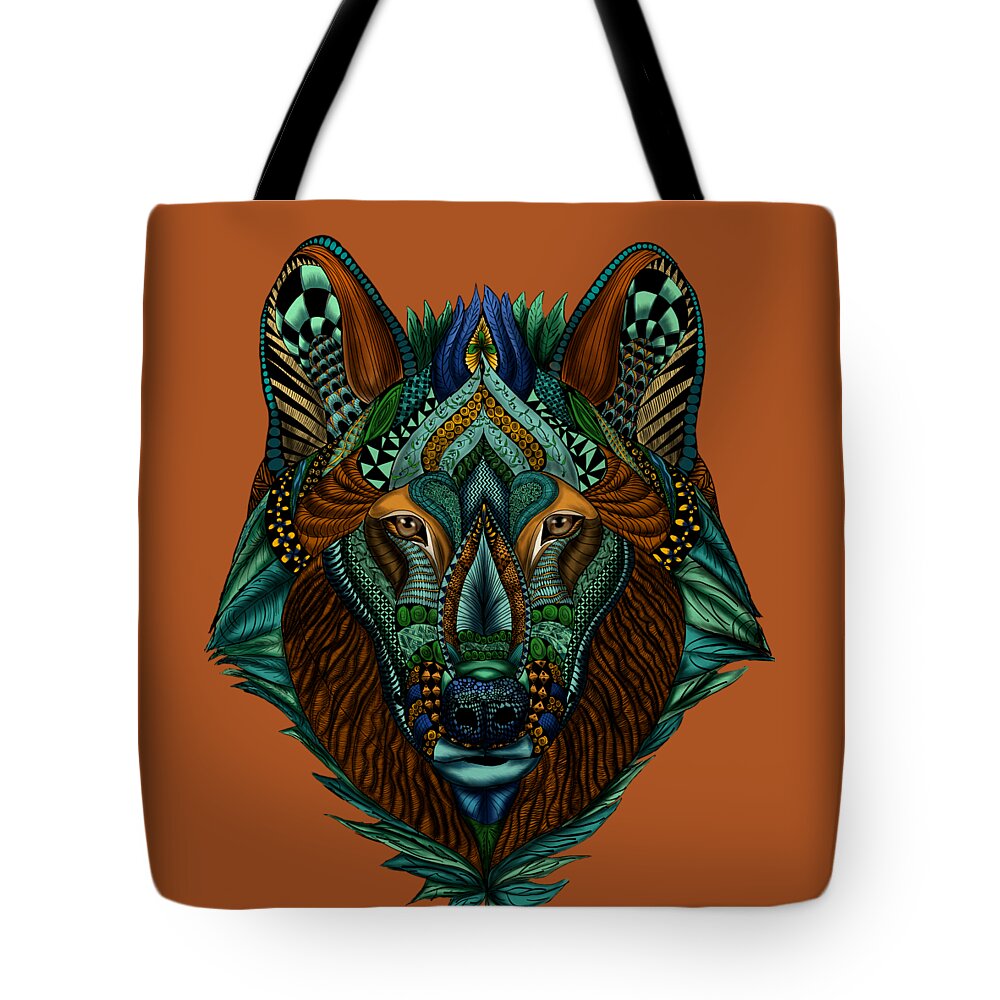 Zentangle Tote Bag featuring the painting Zentangle Inspired Art- Wolf Colored by Becky Herrera