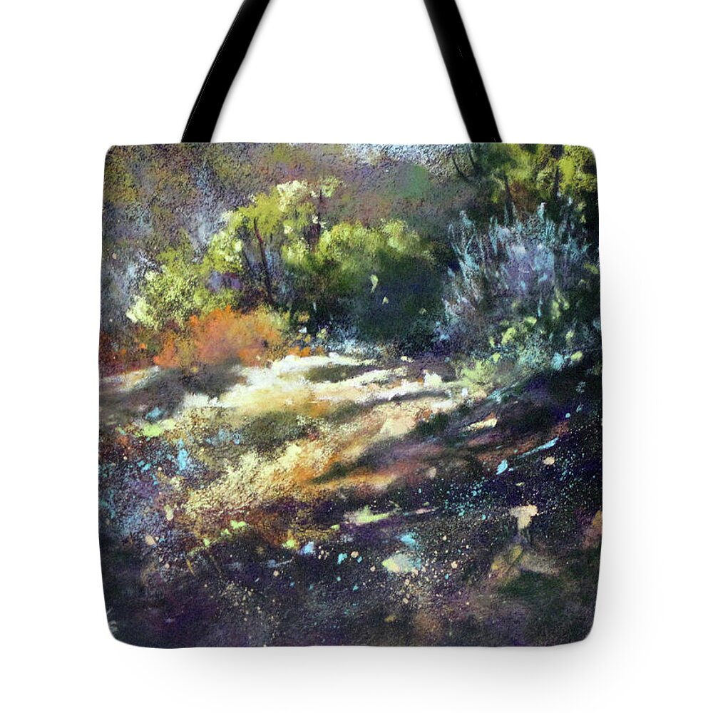 Landscape Tote Bag featuring the painting Zig Zag Path by Rae Andrews