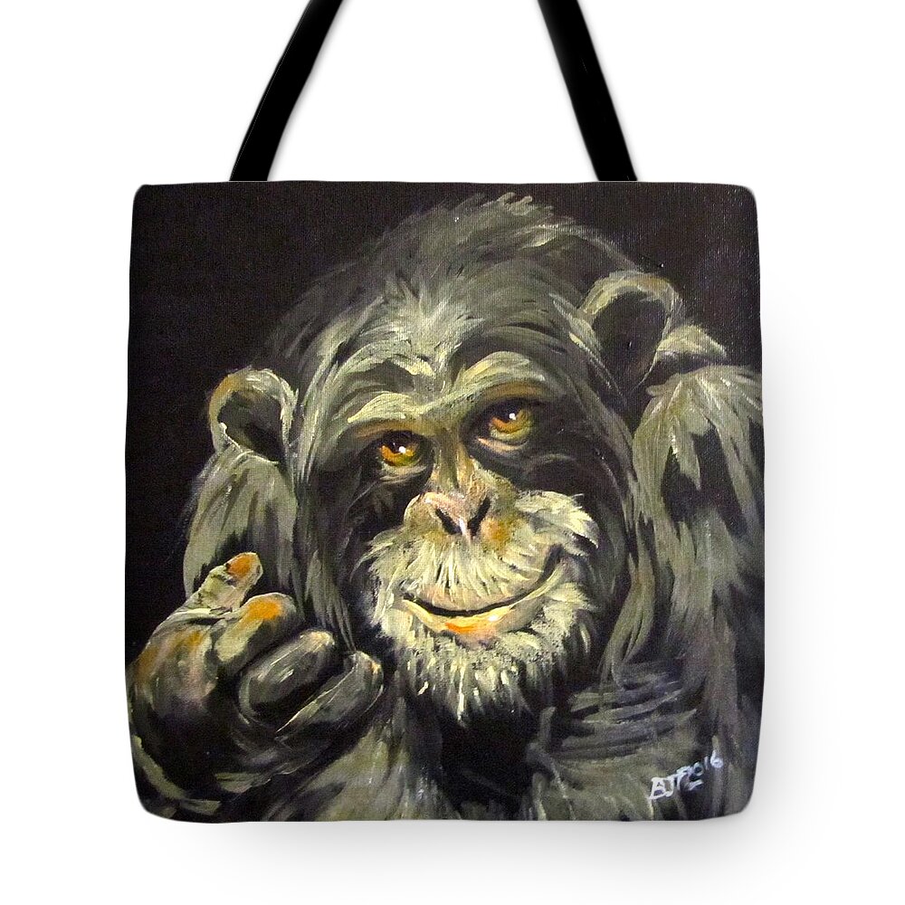 Chimp Tote Bag featuring the painting Zippy by Barbara O'Toole