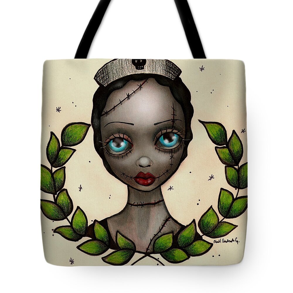 Zombie Tote Bag featuring the painting Zombie Nurse by Abril Andrade