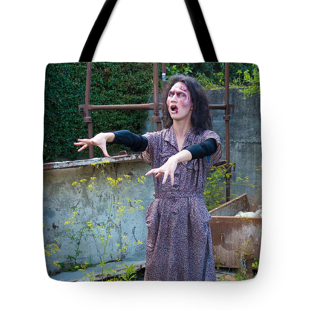 Zombie Tote Bag featuring the photograph Zombie woman walking by Matthias Hauser