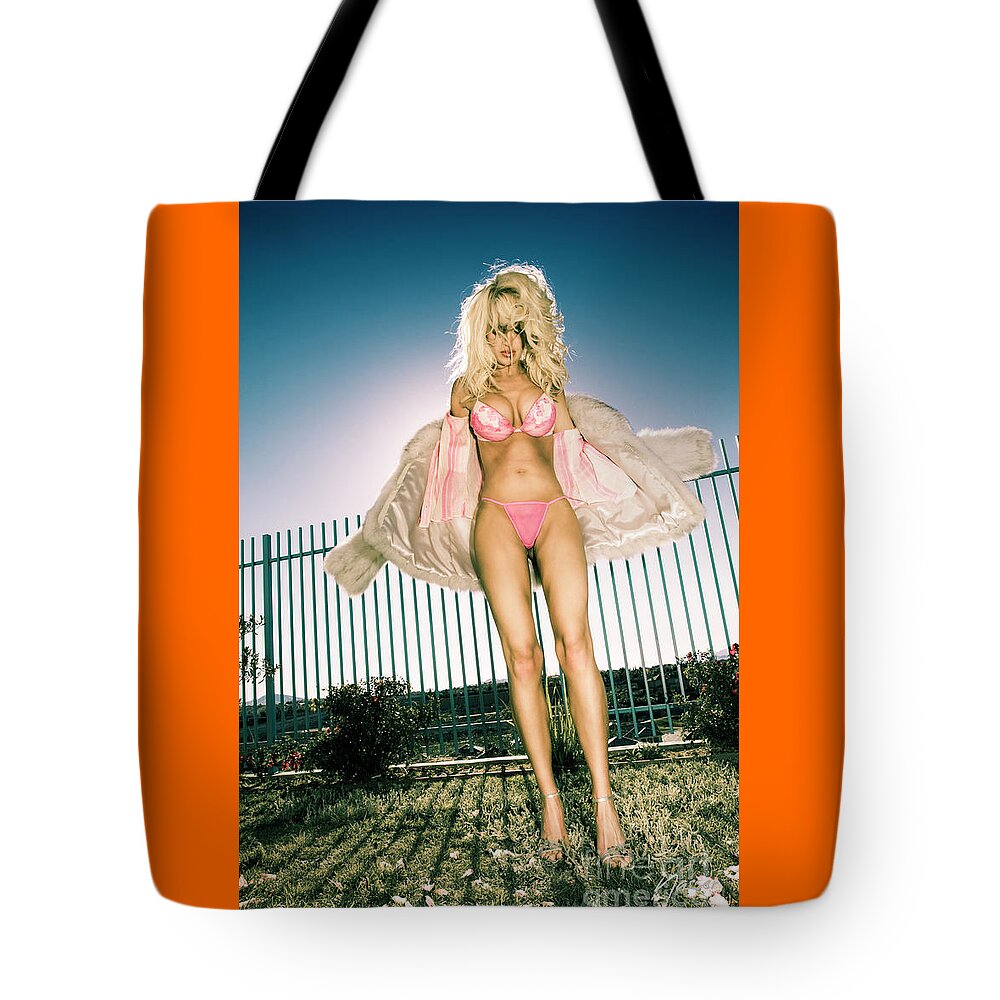 1 One Person Tote Bag featuring the photograph 0901 Pink Bikini Supermodel Selena Phillips Las Vegas CMI by Amyn Nasser