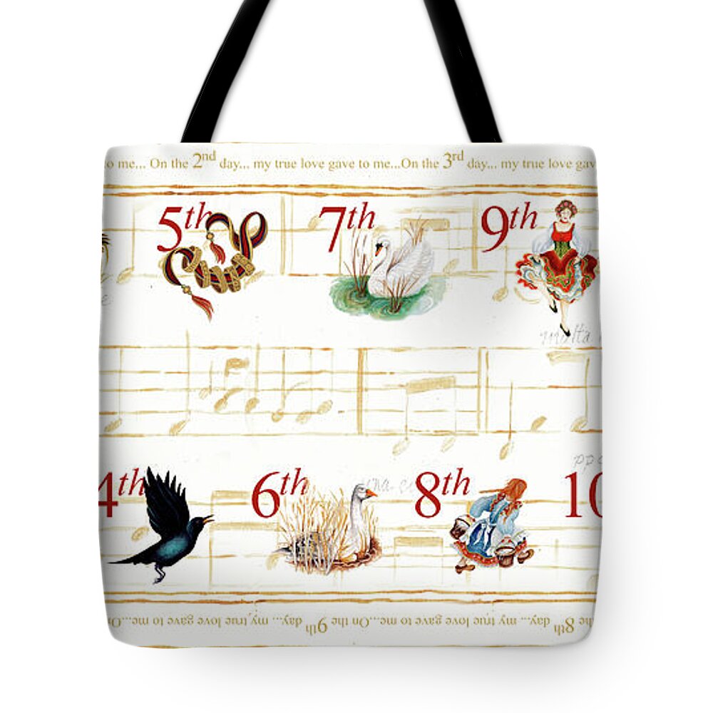 Partridge Tote Bag featuring the painting 12 Days Of Christmas by Janice Gaynor