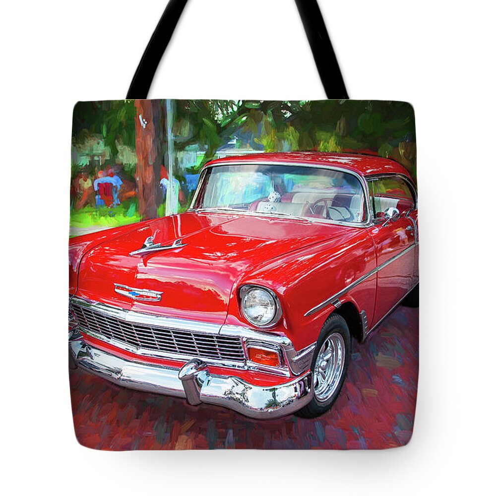 210 Tote Bag featuring the photograph 1956 Chevrolet Bel Air 210 Red 101 by Rich Franco