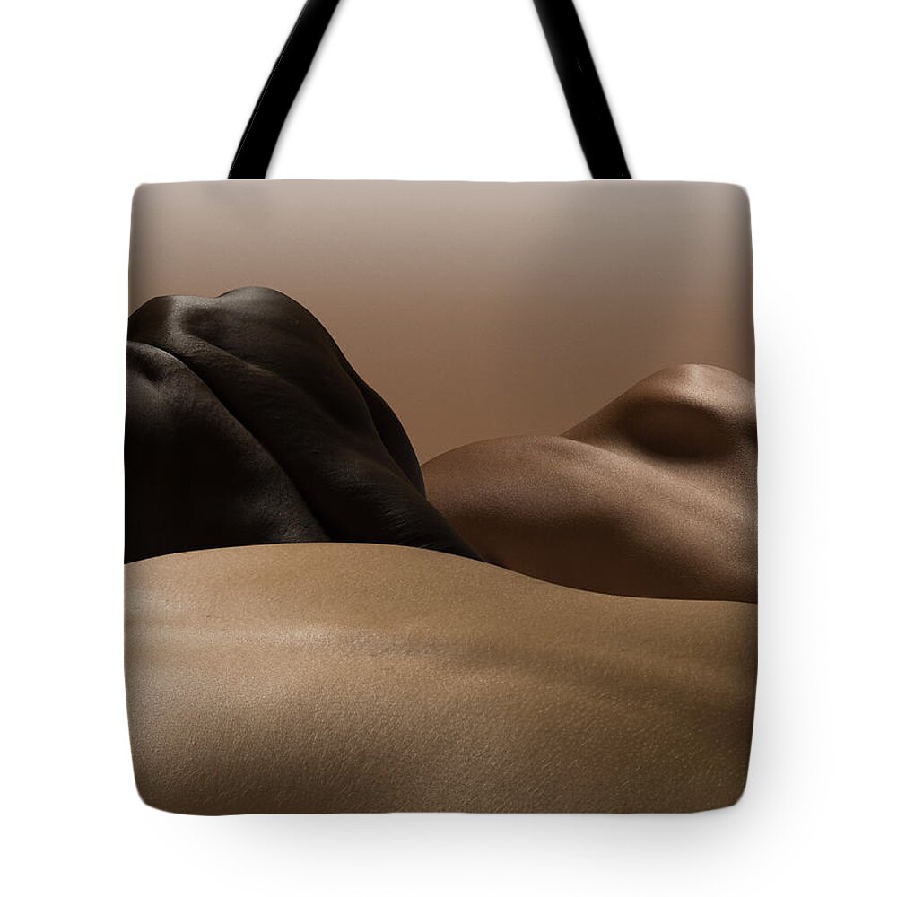 Mature Adult Tote Bag featuring the photograph Abstract Nude Bodies, Different Colours #1 by Jonathan Knowles