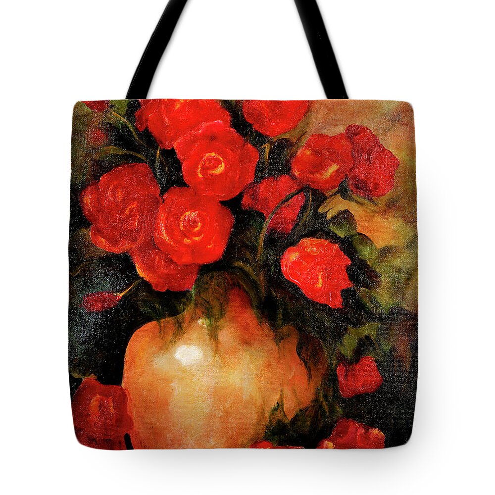 Redroses Tote Bag featuring the painting Antique Red Roses by Jordana Sands