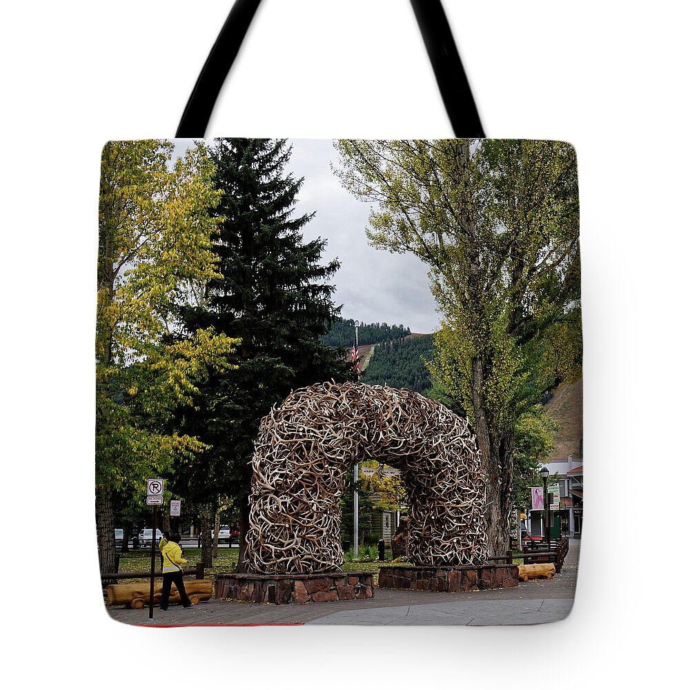 Antler Arch Square Tote Bag featuring the photograph Antler Arch Jackson Hole #1 by Shirley Mitchell