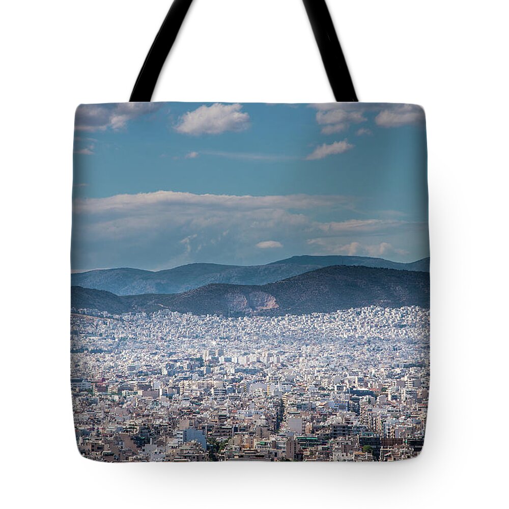 Tranquility Tote Bag featuring the photograph Athena City View #1 by Paul Boyden - Polimo