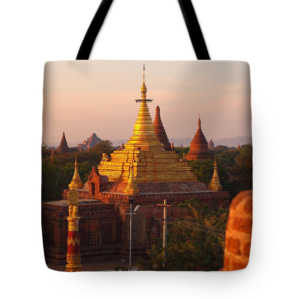 Pagoda Tote Bag featuring the photograph Bagan Pagodas #1 by Stefan Hajdu