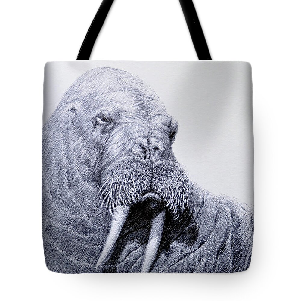 Walrus Tote Bag featuring the drawing Big Bull by Rick Hansen
