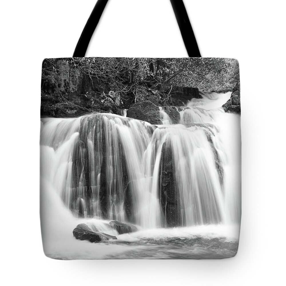 Smoky Mountains Tote Bag featuring the photograph Black And White Waterfall #2 by Phil Perkins