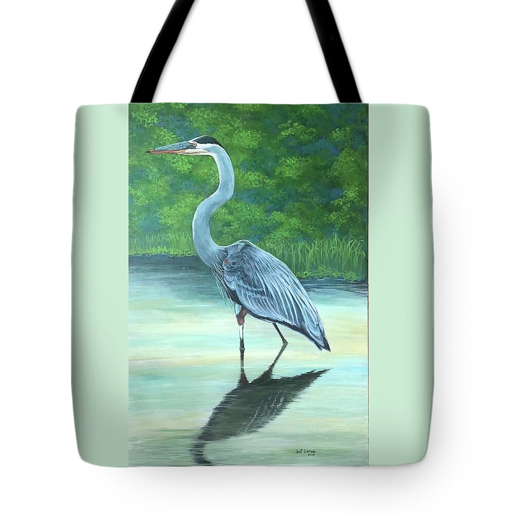 Heron Tote Bag featuring the painting Blue Heron #2 by Jeanette Jarmon