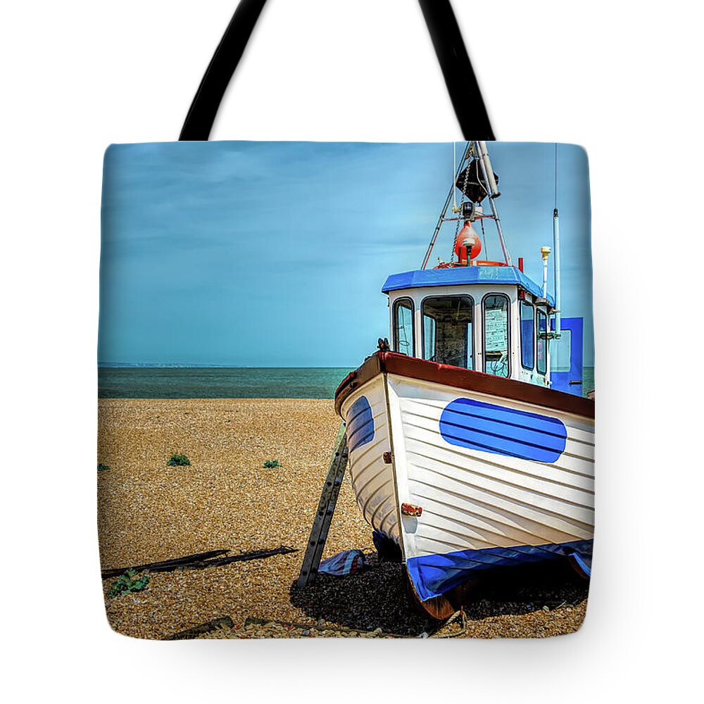 Dungeness Tote Bag featuring the digital art Boat On A Beach #1 by Rick Deacon