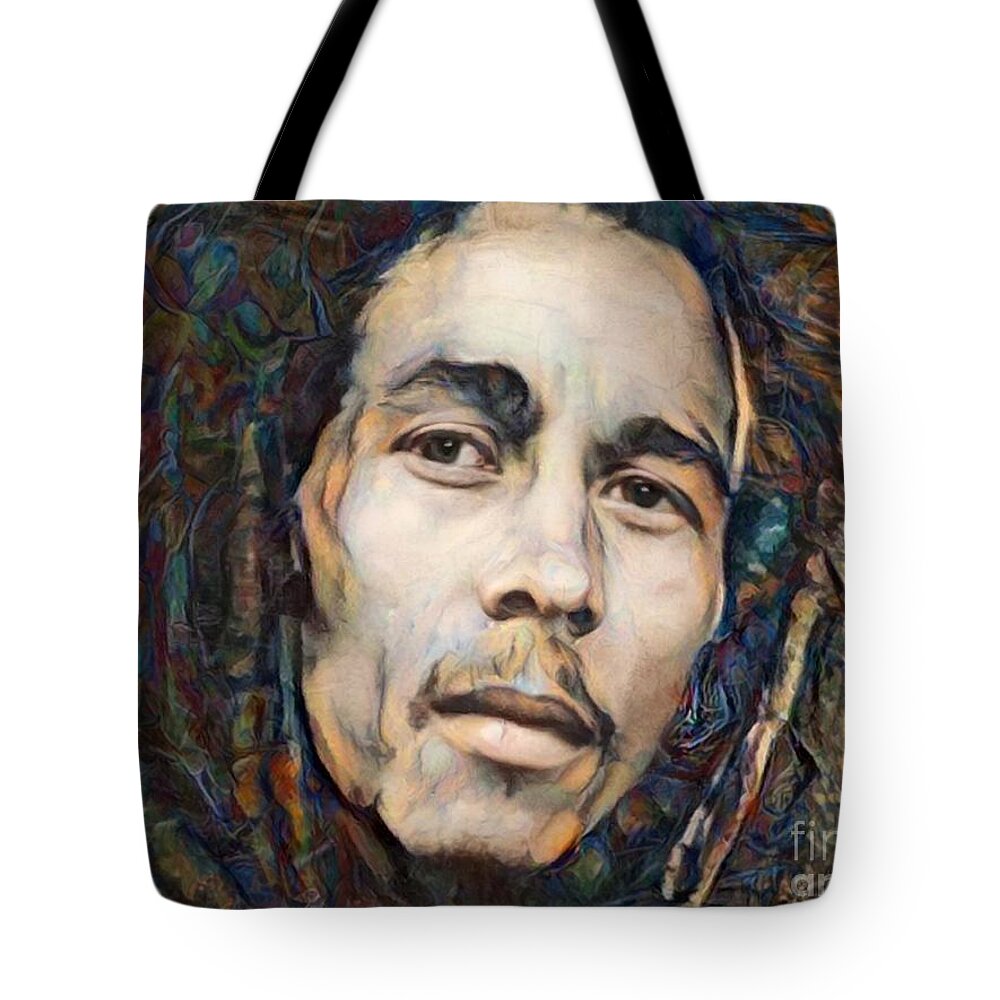 Bob Marley Art Tote Bag featuring the mixed media Bob Marley #1 by Carl Gouveia