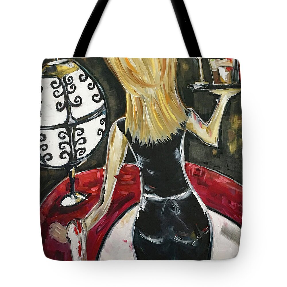 Bartender Tote Bag featuring the painting Bottoms Up featuring Roxy Rich #1 by Roxy Rich