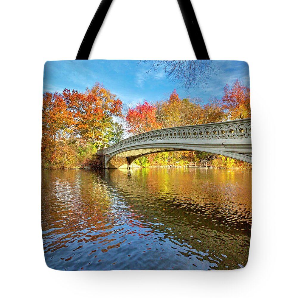 Estock Tote Bag featuring the digital art Bow Bridge In Central Park, Manhattan by Claudia Uripos