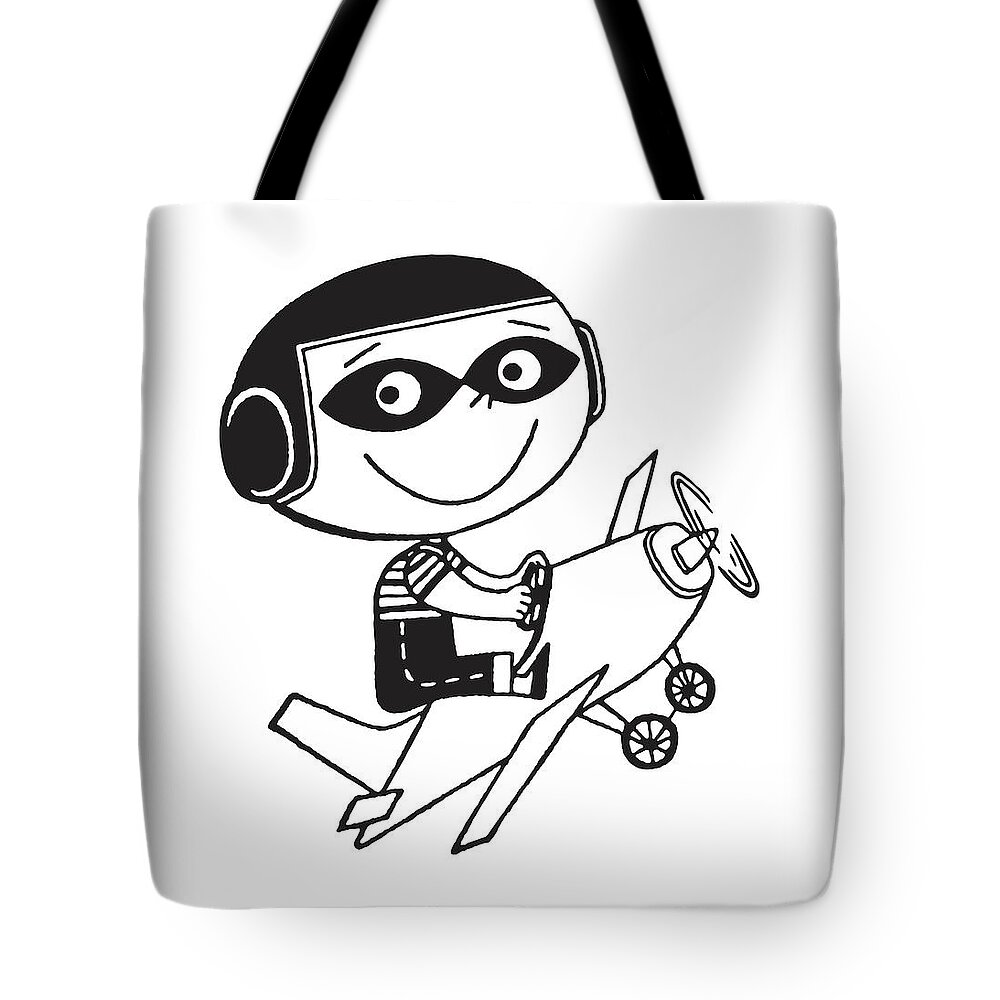 Adventure Tote Bag featuring the drawing Boy Flying Toy Plane #1 by CSA Images