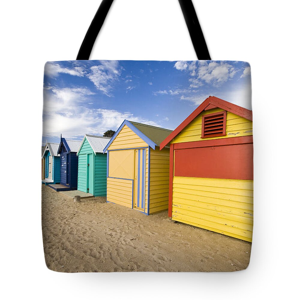 Steps Tote Bag featuring the photograph Brighton Beach Huts #1 by Samvaltenbergs