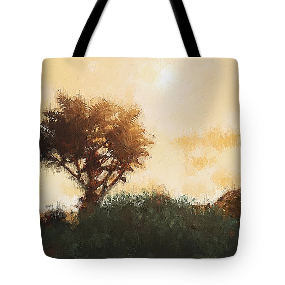 Solitary Tote Bag featuring the painting Bucolic Paradise - 48 #1 by AM FineArtPrints