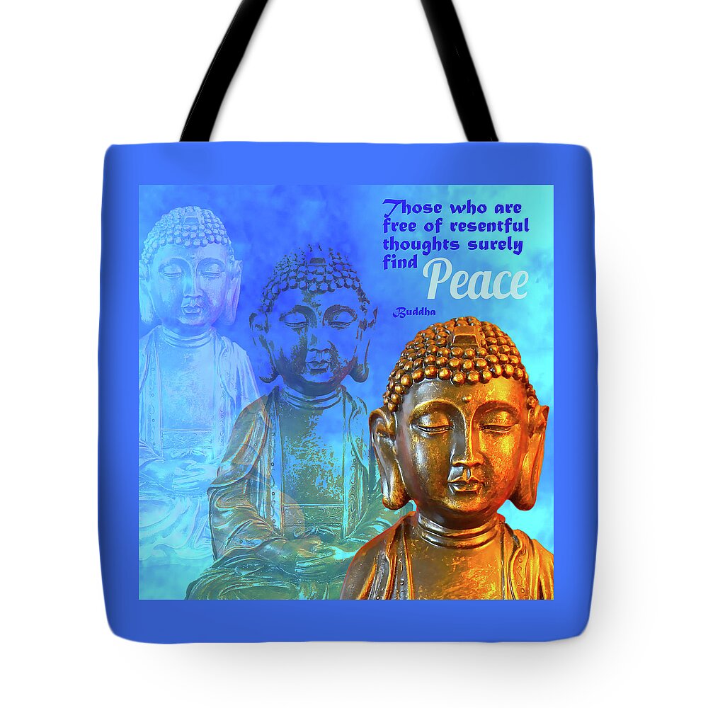 Buddha Tote Bag featuring the digital art Buddha's Thoughts of Peace by Ginny Gaura