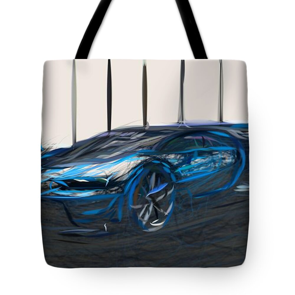 Bugatti Tote Bag featuring the digital art Bugatti Vision Gran Turismo Drawing #2 by CarsToon Concept
