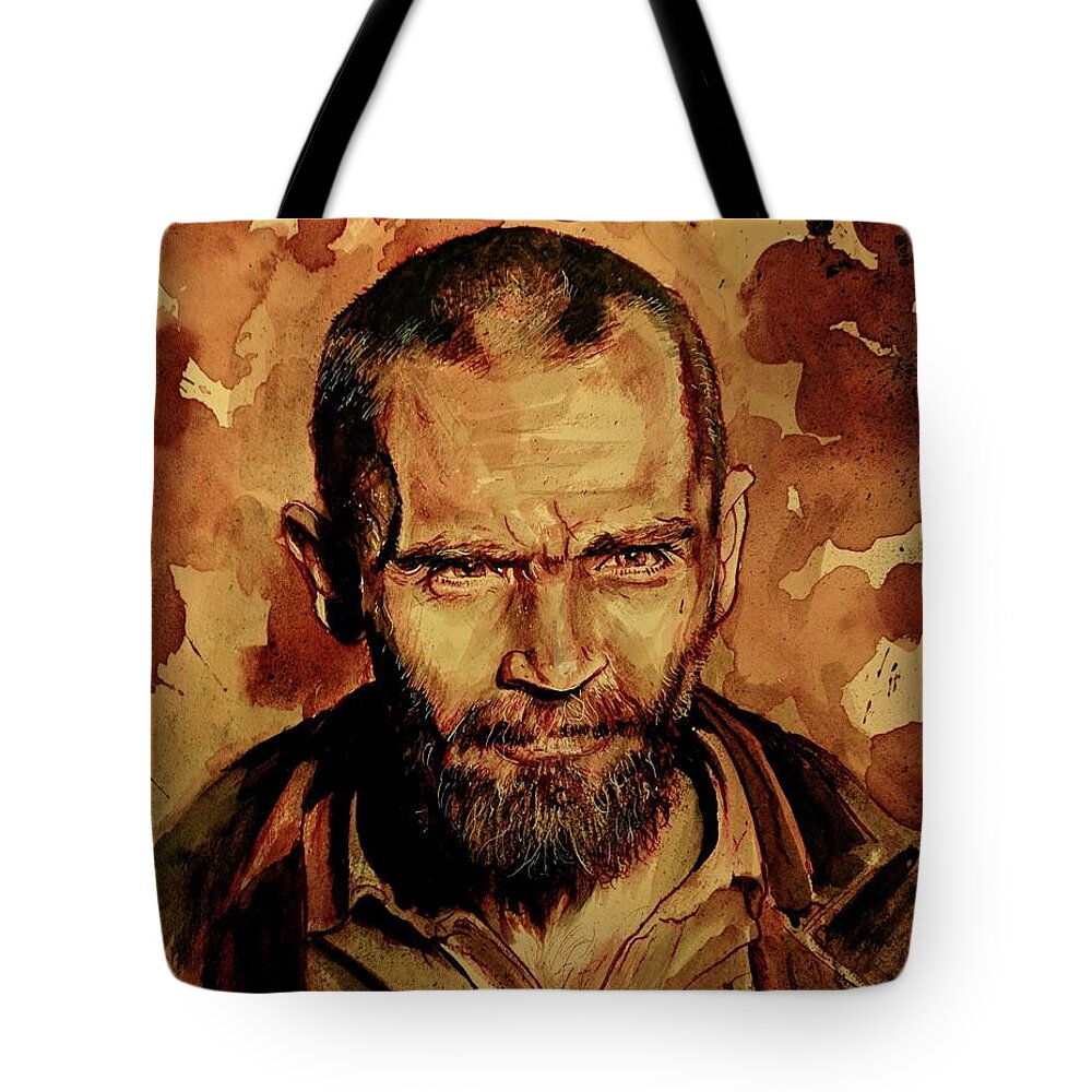 Ryan Almighty Tote Bag featuring the painting CHARLES MANSON portrait fresh blood by Ryan Almighty