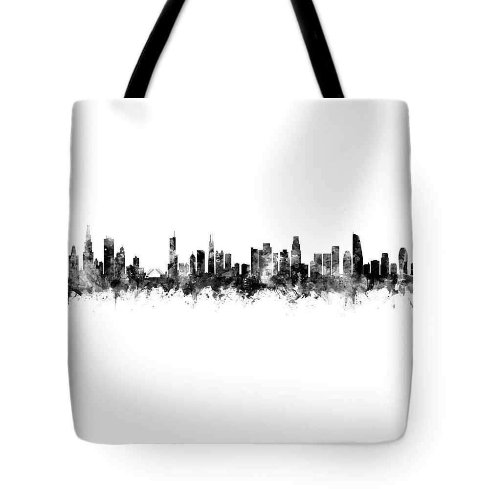 Chicago Tote Bag featuring the digital art Chicago and Los Angeles Skylines Mashup #1 by Michael Tompsett