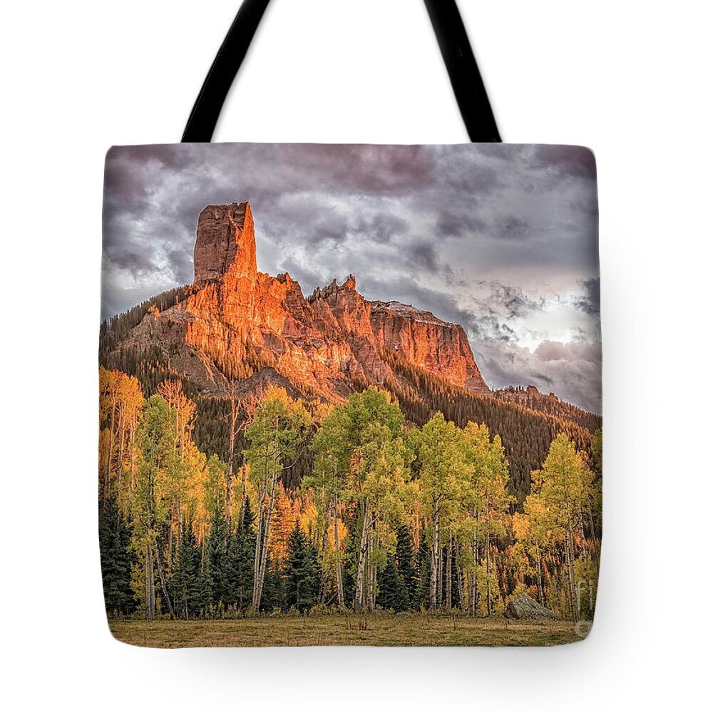 Chimney Rock Aglow Tote Bag featuring the photograph Chimney Rock Aglow #1 by Melissa Lipton