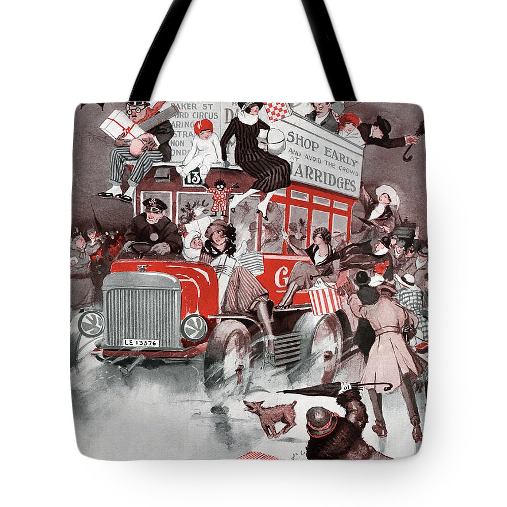 Bus Tote Bag featuring the drawing Christmas shopping by English School