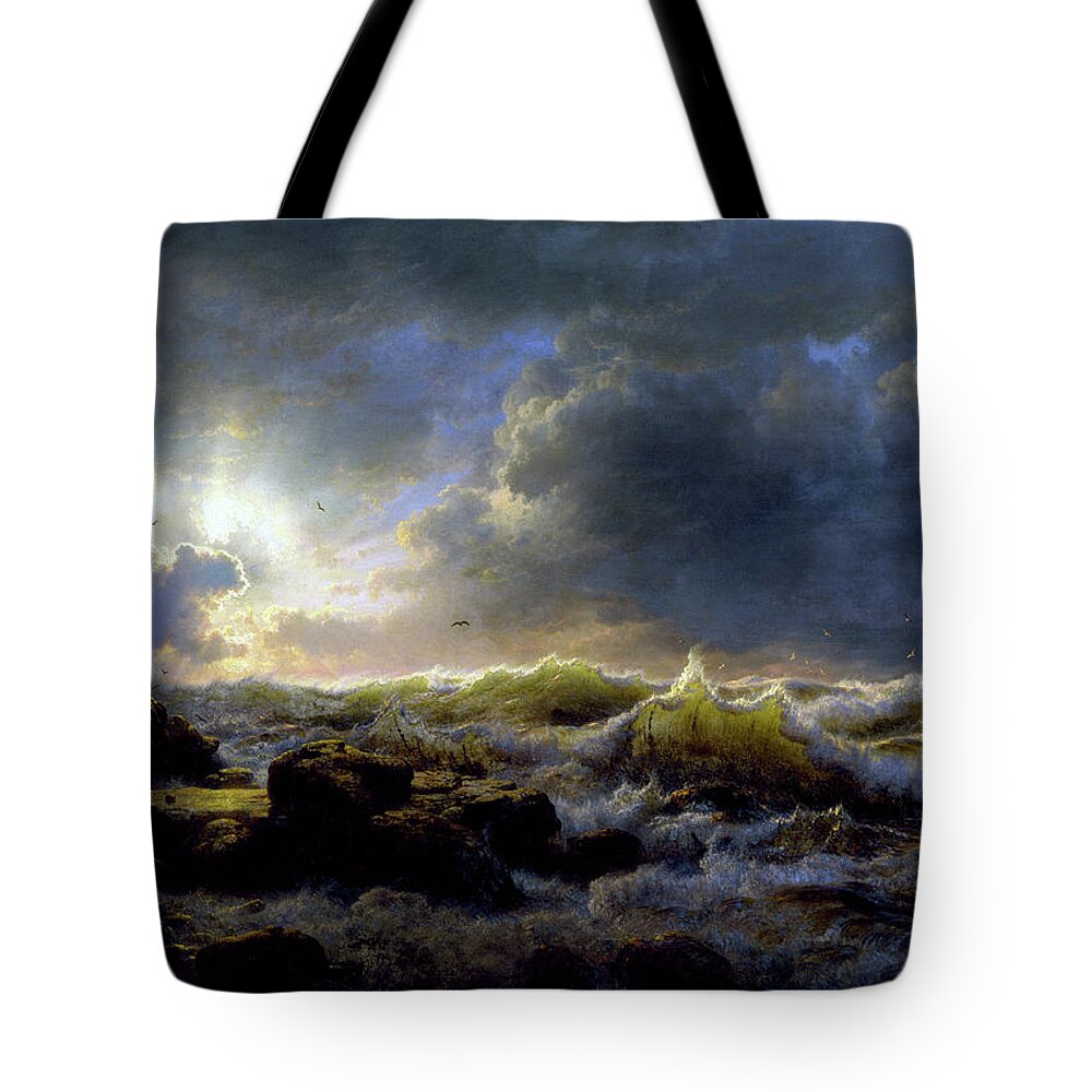 Clearing Up Tote Bag featuring the painting Clearing Up, Coast of Sicily #1 by Andreas Achenbach