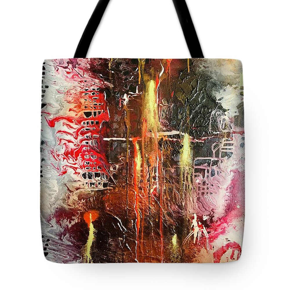 Acrylic Tote Bag featuring the painting Conflagration #1 by Laura Jaffe